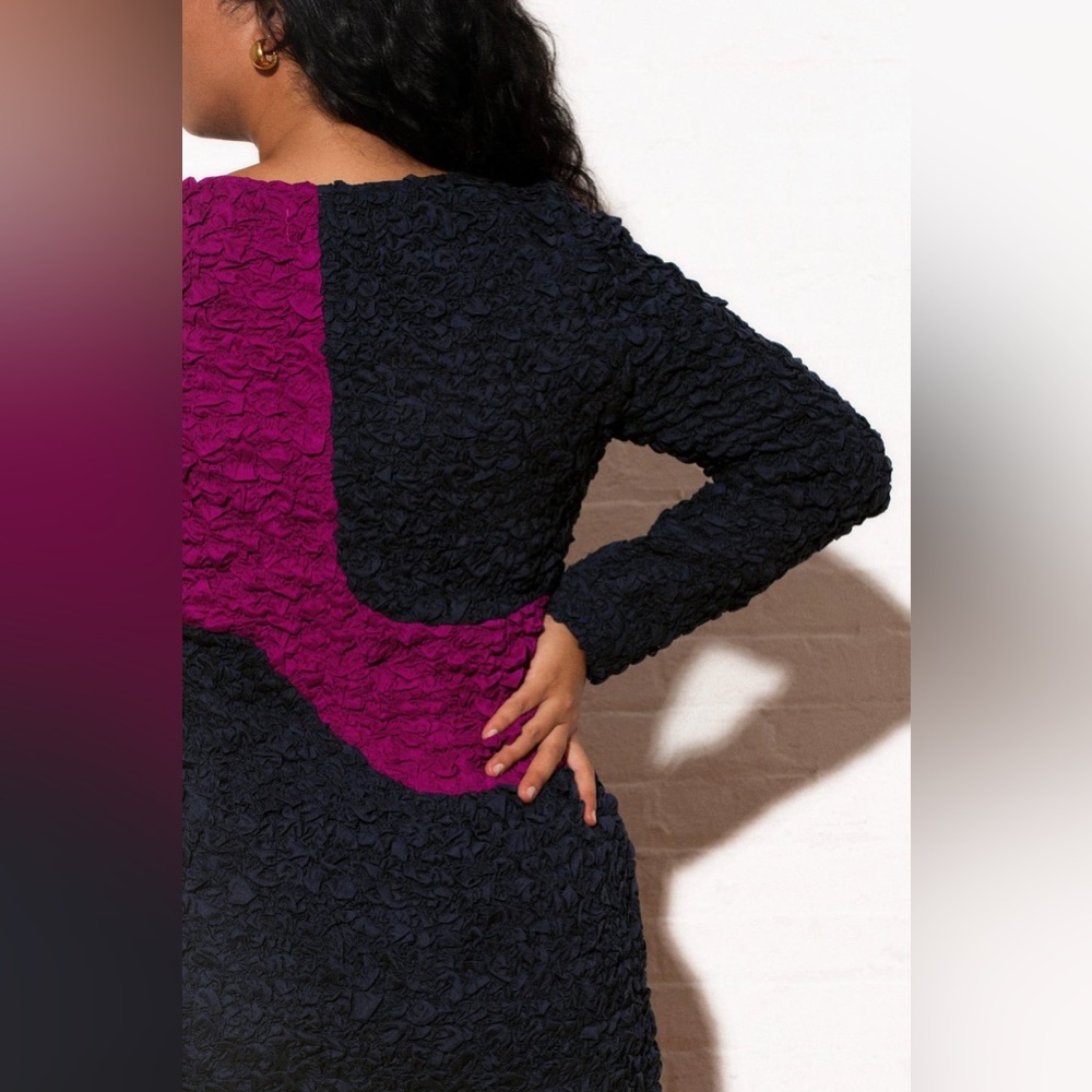 Mara Hoffman Amy Popcorn Dress Abstract Navy Fuchsia Bodycon Colorblock Designer - Picture 8 of 16